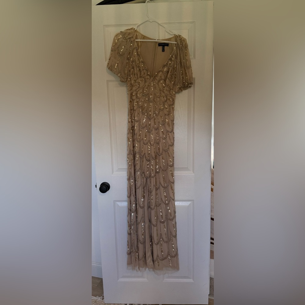 Aidan Mattox Gold Sequin Maxi Dress